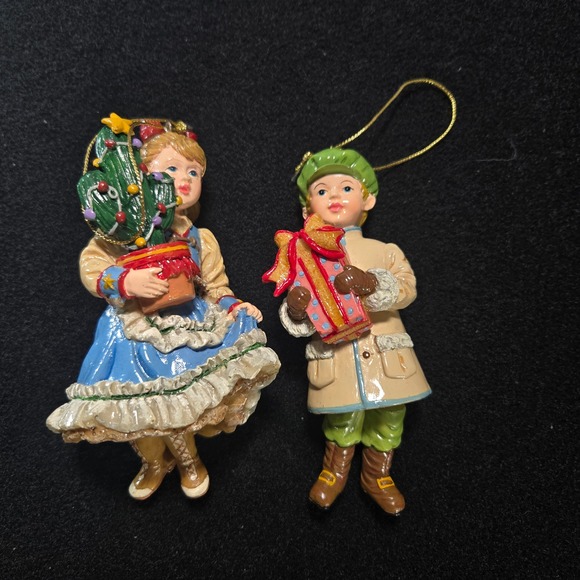 Unbranded Other - Vintage Victorian Boy and Girl Christmas Ornaments Resin Figurine Set of 2 Decor